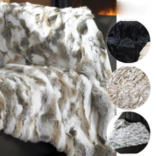 Natural Luxury Rabbitd Hide Fur Warm Throw Bedspread Blanket Carpet King Queen