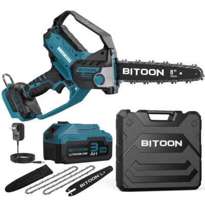 BITOON Mini motosega da 20,3 cm con batteria da 3,0 Ah e