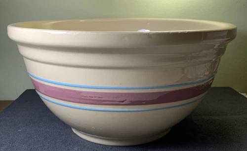 McCoy Pottery Large 12" Oven Ware Mixing Bowl Pink Blue Stripe, Large! Beautiful