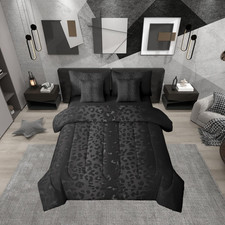 Ombre Black Grey Leopard Print 7-Piece Queen Comforter Set for Stylish Bedding
