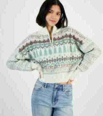 Sugar Moon Juniors' Fair Isle Sweater - White Stay Cozy - XL NWT