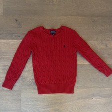 Polo Ralph Lauren Boys Cable-Knit Crewneck Cotton Sweater Red Pullover Sz 7