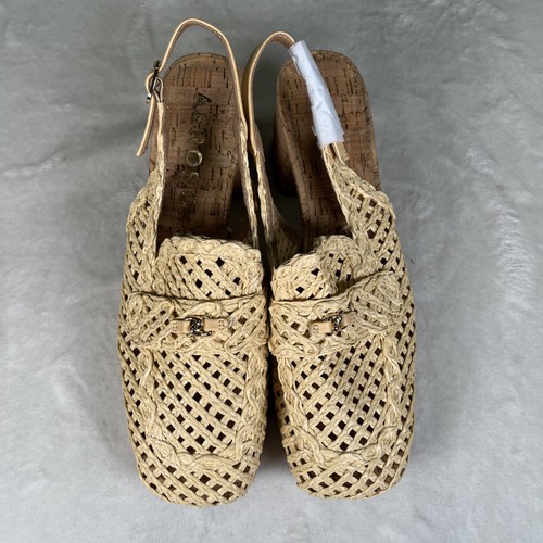 Aerosoles Platform Slingback, Natural Raffia Fabric Heels Size 8.5 Straw Look FS - Picture 12 of 14