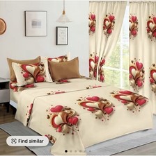 King Beige Red Brown Hearts Print Reversible Polyester 12pc Comforter Set