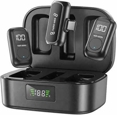 VEN-DENS Dual Wireless Lavalier Mikrofon Typ-C Ladecase