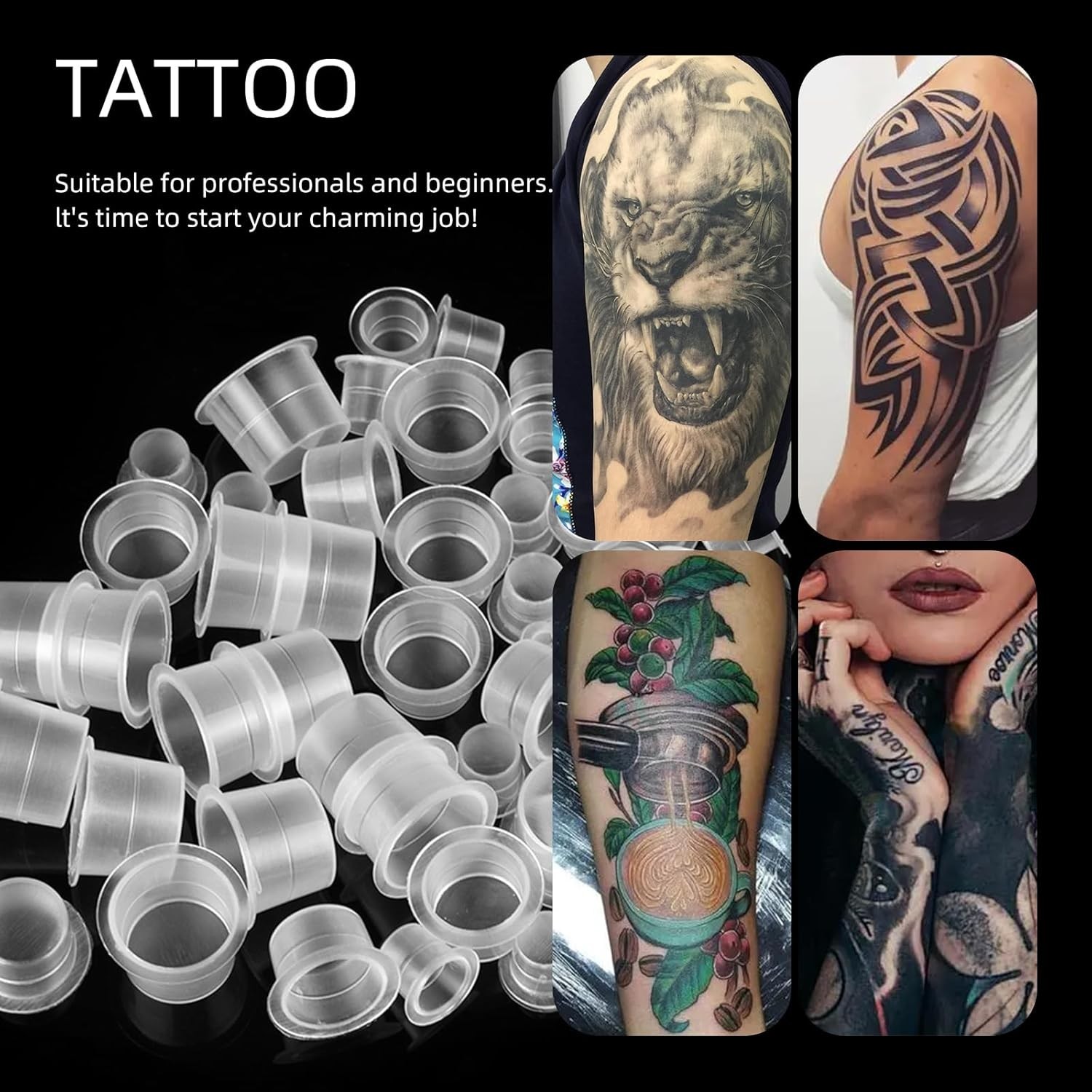 Tattoo Ink Caps, 300pcs Mixed Tattoo Ink Cups Small Medium Large Plastic Tatt...