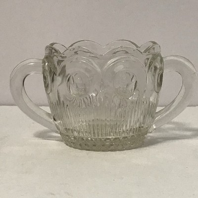 VINTAGE CLEAR CUT GLASS SUGAR BOWL WITH DOUBLE HANDLES 3  tall 4'' Diameter