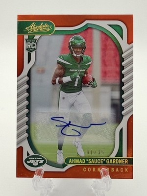 2022 Panini Absolute Ahmad Sauce Gardner Orange AUTO 01/35 Jersey Match ROOKIE