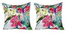 Pair of Betsy Drake Multi Florals No Cord Pillows 18 Inch X 18 Inch