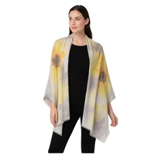 LOOK Cashmere Blend Floral Scarf 29x72 Yellow Gray Viscose Pashmina Wrap NWT