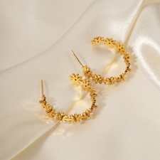 Gold Daisy Hoop Earrings Stainless Steel Flower Charm Hoop Earrings Women