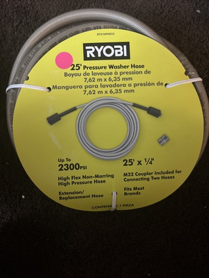 #ad RYOBI 1 4 in. x 25 ft. 2300 PSI Pressure Washer Replacement Hose $24.97