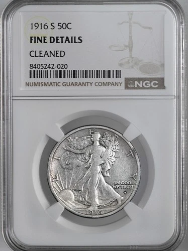 1916-S  50C WALKING LIBERTY HALF DOLLAR NGC FINE DETAILS "CLEANED" #8405242-020