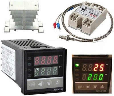 110-240VAC PID REX-C100 Temperature Controller SSR-40A Thermocouple Heat Sink US