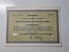 Gutschein des Landwirtschaftlichen Kreditvereins Sachsen 1930 340 Reichsmark