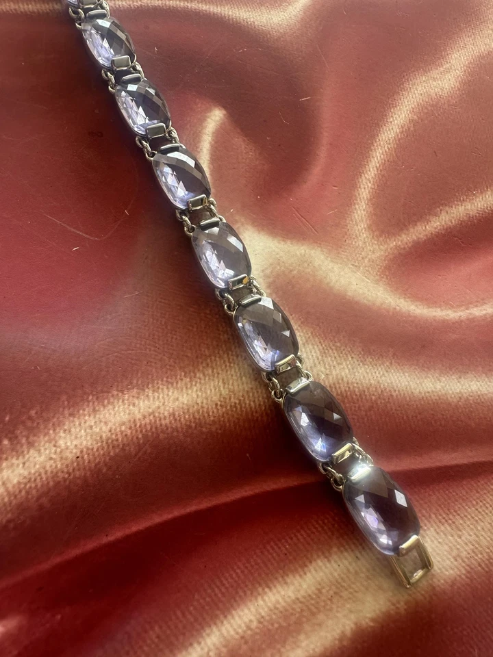 Pulsera Swarovski para mujer tono plata púrpura cristal eslabón facetado cierre de caja Foto 2 de 4