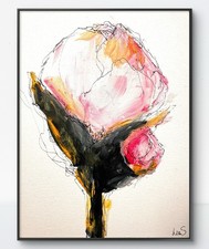 Original Abstract Expressionism 8x10 Peony Handmade Signed Elegant Fine Art 50