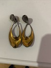 VINTAGE  HUGE SILVER AND GOLD TONE OPEN CENTER DANGLE CLIP ON EARRINGS 3.5" — photo 4