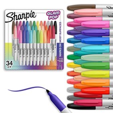 34 ct Sharpie Glam Pop Permanent Markers Fine Tip Marker Coloring Art Drawing