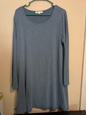 ARYEH By Anthropologie Long Sleeve Soft Cozy Relaxed Midi Dress Solid Blue LARGE