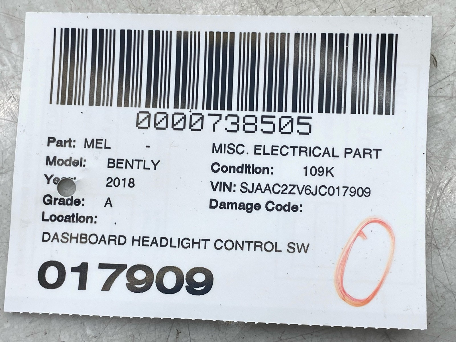 2015-2020 BENTLEY BENTAYGA OEM DASHBOARD HEADLIGHT CONTROL SWITCH 36A941531L