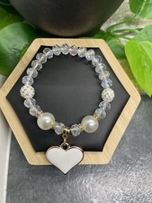Handmade Beaded Stackable 7 Plus Stretch Bracelet New Heart Pendant B4109