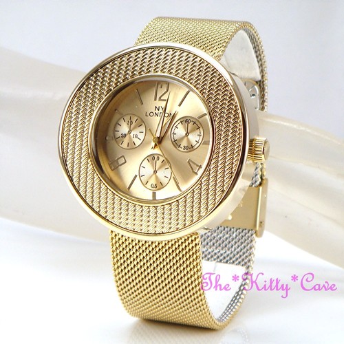 Designer Chainmail Stainless Steel Mesh Chunky Sporty Chronograph Look Big Watch - Picture 4 of 44
