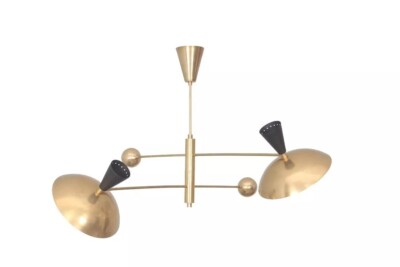 2 Light Dome Pendant Mid Century Modern Raw Brass Sputnik chandelier light