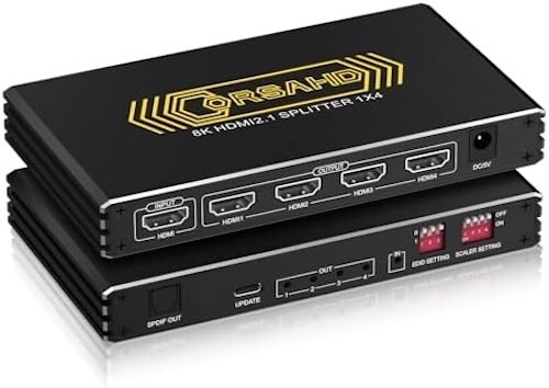 CORSAHD 8K@60Hz 4K@120Hz HDMI2.1 Switch 4 in 1 Out with Audio Extractor - Picture 1 of 8