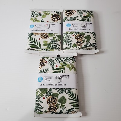 Loops & Threads Fabric Tissu Christmas Pine Cones Leaves Berries Set Lot Of 3