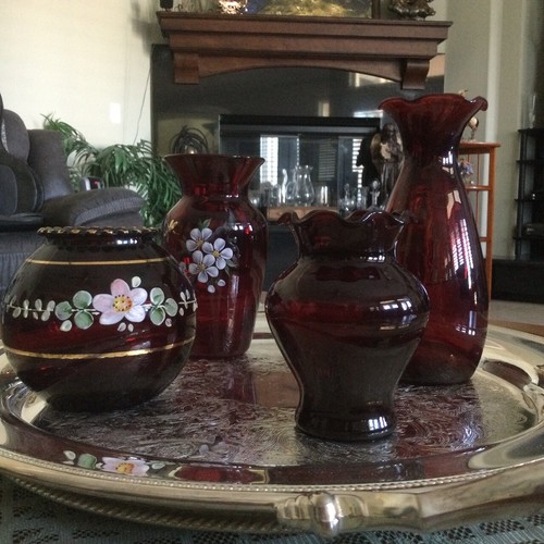 Collection of Handblown Ruby Red Vintage Small Vases/Decanters - Picture 12 of 21