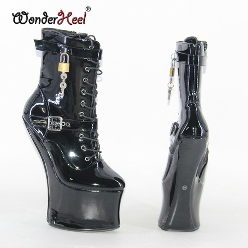 Sexy Botas de Tacón Alto 20 cm Plataforma Sin Tacones Sexy Cerradas Candado Botas de Herradura - Imagen 5 de 11