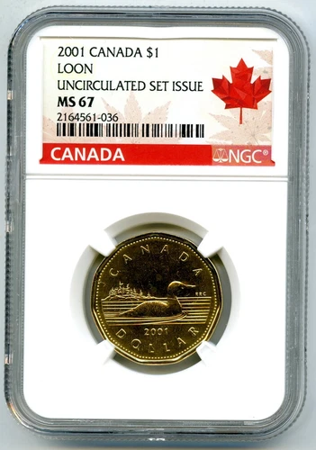 2001 $1 CANADA LOON DOLLAR NGC MS 67 UNCIRCULATED LOONIE COIN