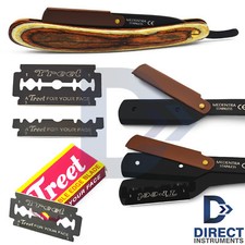 Brown Wooden Straight Barber Shaving Razor Kit Pocket Knife Safety Rasoi Rasoirs