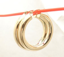 5mm X 30mm 1 1/4" Thick All Shiny Hoop Earrings Real 14K Yellow Gold FREE SHIP