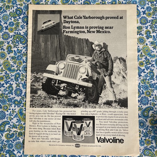 Vintage 1975 Valvoline Motor Oil Print Ad Ron Lyman Cale Yarborough Jeep