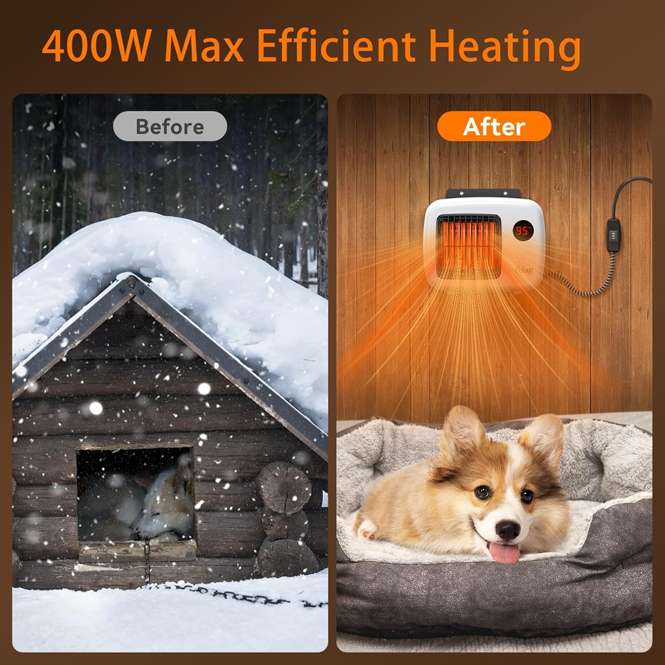 Dog House Heater with Thermostat, 200/400W Safe Pet House Heater for