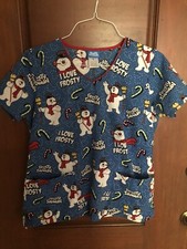 Frosty the Snowman sz M I Love Frosty Scrub Top Warner Brothers EUC