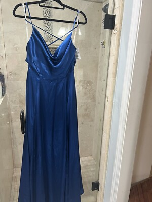 Galina Signature charmeuse cowl bridesmaid dress with lace-up back Blue 6  New | eBay