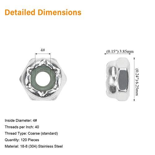 120 Pieces 4#-40 Nylon Insert Hex Lock Nuts, 304 Stainless Steel - Anti-Loose Locknuts - View #3
