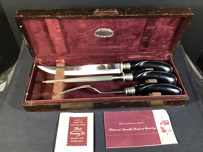 Vintage Flint Hollow Ground Cutlery Carving Knife Set Original Wooden Case