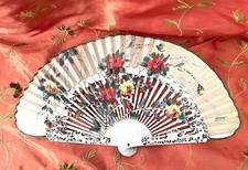 Gorgeous vintage French Hand Painted on Fabric Folding Fan