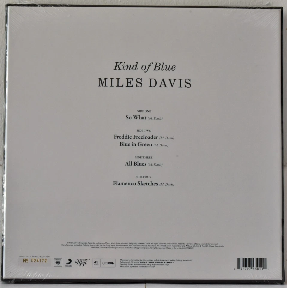 MOBILE FIDELITY MFSL BOX MILES DAVIS Kind of Blue #2LPs 180g 45rpm #24172 SEALED - Image 2 of 2