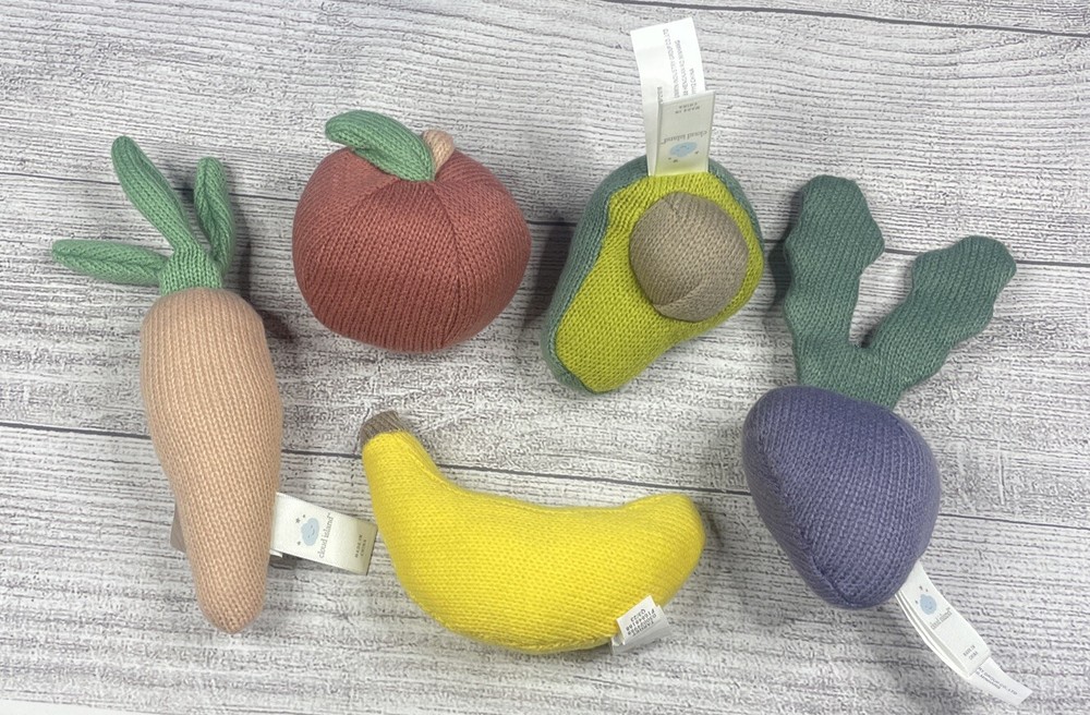 Cloud Island knitted fruit veggie plush toy set with rattles rare find  