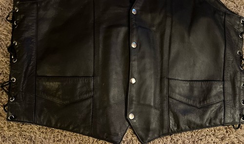 Vintage Leather Vest Unik Premium Motorcycle Mens 52 Black Classic Biker - Picture 2 of 10