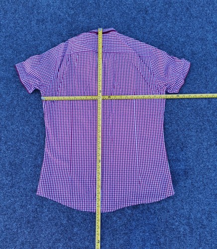 Remus Uomo Shirt Mens L Red Check Slim Fit Button Up Short Sleeve - Picture 4 of 8