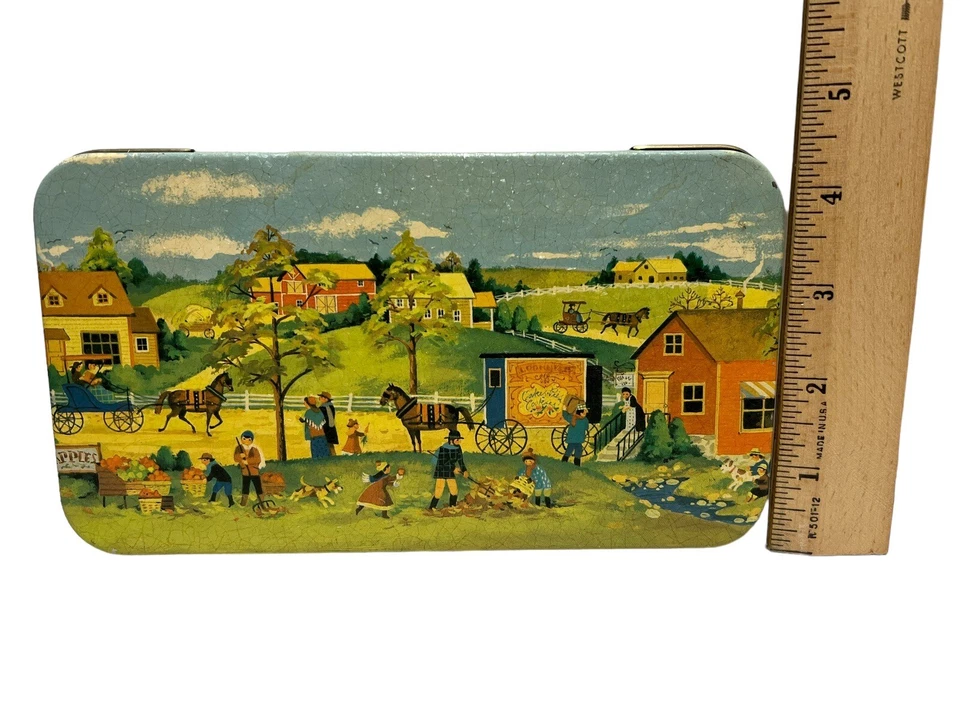 Box Tin Metal Village Country Side colorful tin box storage decor Vintage - Image 3 of 4