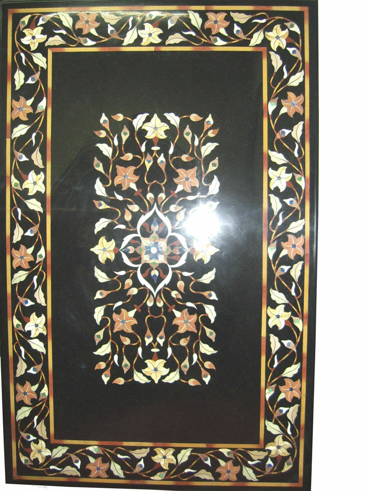 48x32 Marble Table Top with Semi-Precious Stone Floral Inlay Art