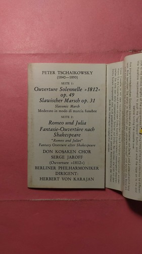 Tchaikovsky, 1812 Overture/Romeo and Juliet...(Karajan) Cassette Tape (DG, 1967) - Picture 2 of 3