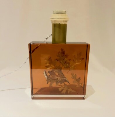 Pierre Giraudon Resin Inclusion Tischlampe - französisch - um 1970 - orangefarben - MCM